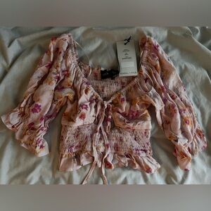 Kendall + kylie Floral puffy sleeve blouse